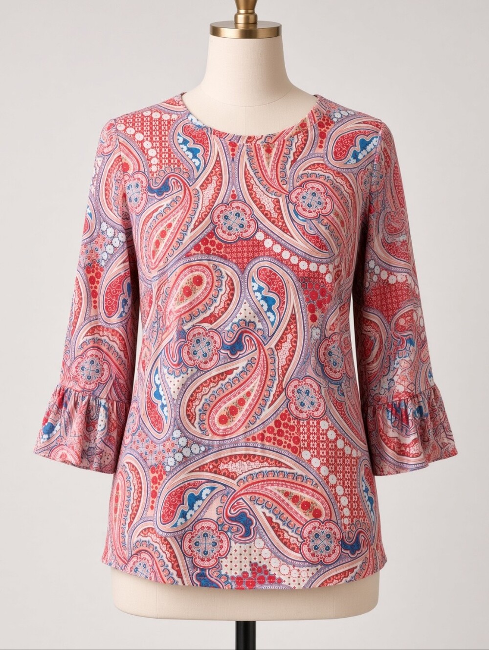 Women’s Pink Paisley Bell-Sleeve Top